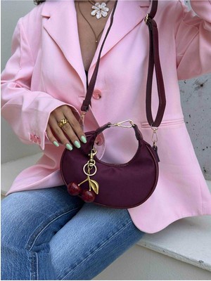 Çanta Trend Wanda Model Süet Bordo Charm Hediyeli Kadın El ve Omuz Çantası
