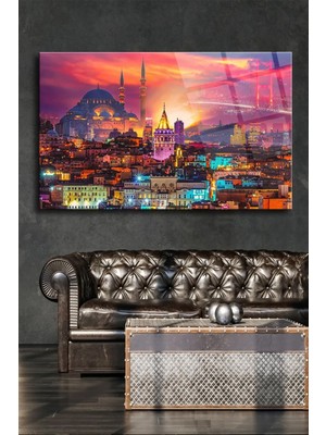 Marsilyan Harika Istanbul Manzaralı Kırılmaz Cam Tablo, Ev Ofis Hediyesi Yüksek Çözünürlüklü 4mm Cam Tablo