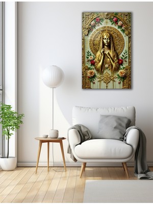 Altın Kadın Gül Motifleri Cam Tablo