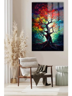 Marsilyan Rengarenk Harika Ağaç Tasarımı Kırılmaz Cam Tablo Ev Hediyesi Iş Yeri Hediyesi Cam Tablo