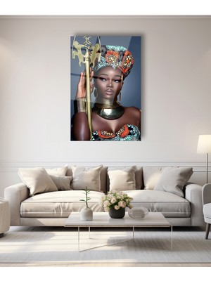 Marsilyan Afrikalı Geleneksel Kadın Cam Tablo