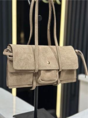 Çanta Trend Süet Vizon Kadın El ve Omuz Çantası