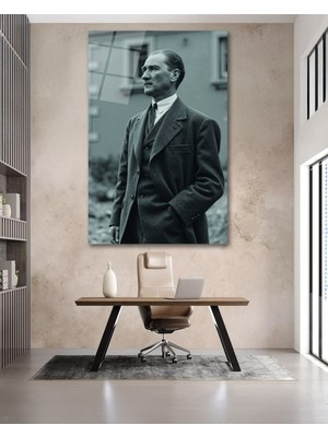 Atatürk Siyah Beyaz Cam Tablo