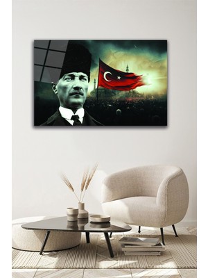 Atatürk ve Türk Bayrağı Cam Tablo