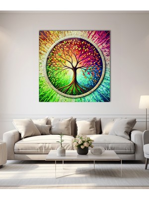 Renkli Hayat Ağacı Kare Cam Tablo