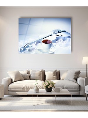 Marsilyan Müzik Çay Keman Mutfak Natürmort Cam Tablo