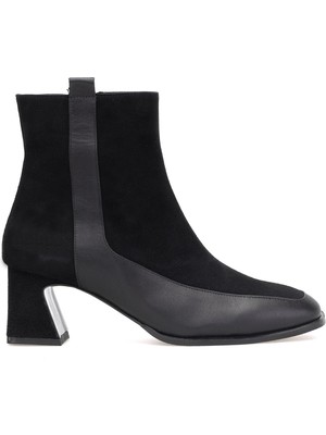 Ayakkabı Fuarı Elit Cordelia Kadın Hakiki Rugan Deri Klasik Topuklu Bot Siyah