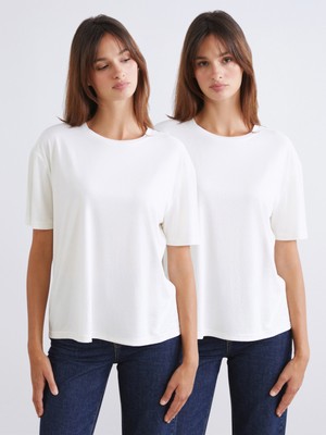 Soulife Bisiklet Yaka Modal Karışımlı Kadın Tişört 2'li