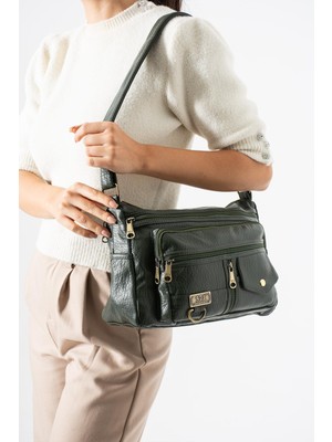 Çanta Trend Yıkama Deri Çapraz Askılı Omuz Çantası Poliüretan Deri Haki MODEL:(571-14-16A)