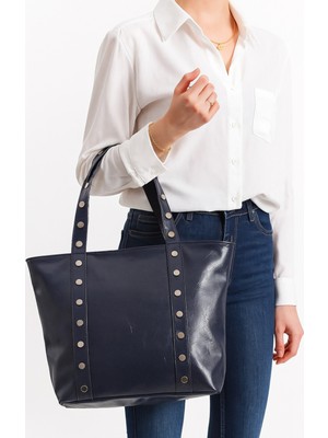 Çanta Trend *** Feminen Model Lacivert Renk Büyük Boy Kadın El ve Omuz Çantası