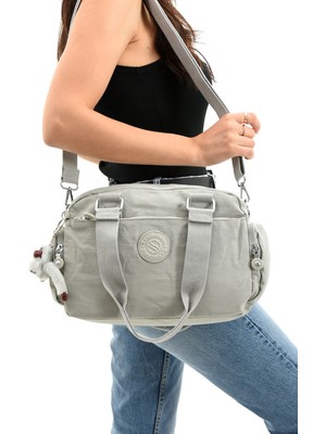 Çanta Trend Kadın Büyük Boy Fermuar Bölmeli Su Geçirmez Krinkıl Kumaş Renkli Askılı Omuz Çantası