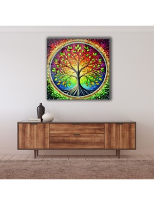 Marsilyan Hayat Ağacı Renkli Kare Cam Tablo