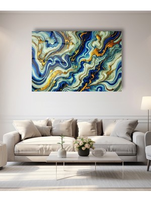 Altın Mavi Desen Cam Tablo