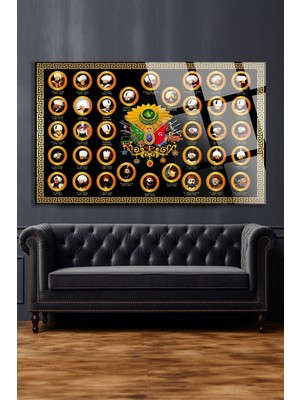 Marsilyan Osmanlı Padişahları Cam Tablo, Ev ve Ofis Hediyesi Yüksek Çözünürlüklü 4mm Lüks Tablo