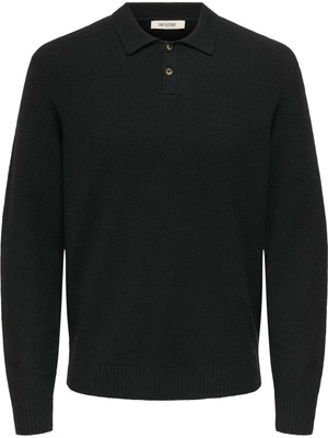 Only & Sons Siyah Erkek Normal Kazak Onsjay Reg Ls Polo Knıt