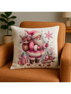 Empressco Noel Temalı Dekoratif Kırlent Kılıfı 43X43 Cm, Pembe, Şık ve Renkli Tasarım