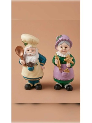 Empressco Yılbaşı Temalı Çift Aşçı Heykel, Dekoratif Figür, 15 Cm, Şık Hediye Seçeneği