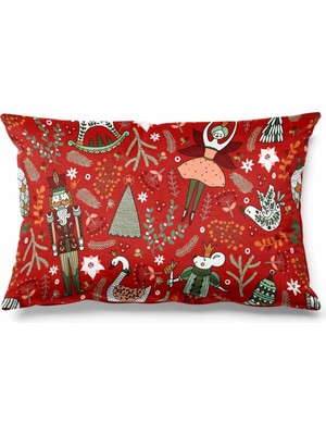 Empressco Kare Ballerina Noel Desenli Süet Kırlent Kılıfı, Çift Taraflı Yılbaşı Dekorasyonu