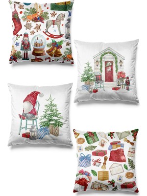 Empressco Çift Taraflı Asker Desenli Süet Kırlent Kılıfı 4'lü, Kırmızı, Yılbaşı ve Noel Temalı
