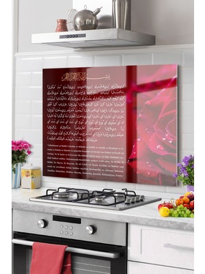 Premium Mutfak Cam Ocak Arkası Koruyucu | Bereket, Sofra,karınca Duası