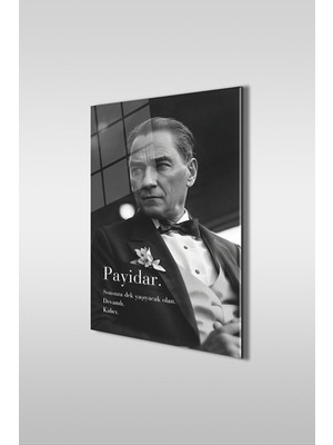 Atatürk Özel Tasarım Siyah Beyaz Dikey Cam Tablo