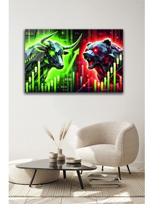 Kripto Para Temalı Boğa ve Ayı Cam Tablo