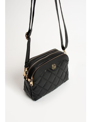 Çanta Trend Kadın Ayarlanabilir Çapraz Askılı 4 Bölmeli Siyah Mat Omuz ve Çapraz Çanta S-1267