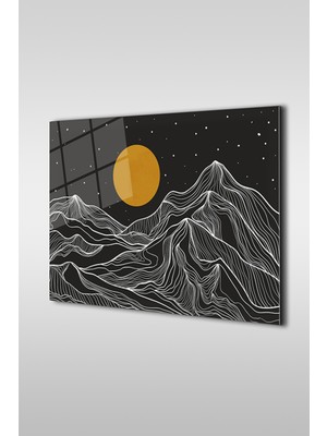 Altın Çizgiler Dağ Manzarası Dekoratif Yatay Cam Tablo