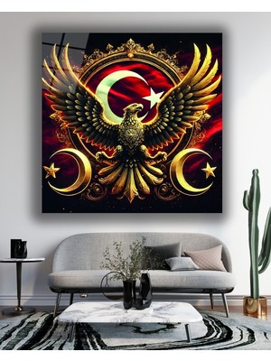 Kartal ve Türk Bayrağı Kare Cam Tablo