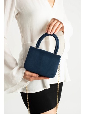 Çanta Trend *** Kadın Şık Ufak Lacivert Süet El ve Omuz Çantası