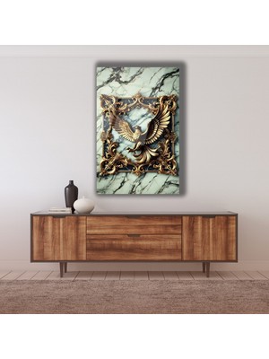 Altın Aslan Figür Cam Tablo