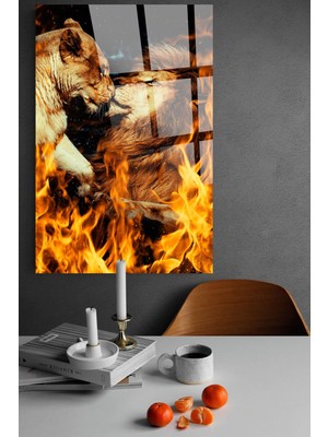 Marsilyan Aslan Ailesi Sevgili Aşk Cam Tablo, Ev ve Ofis Hediyesi Yüksek Çözünürlüklü 4mm Cam Tablo