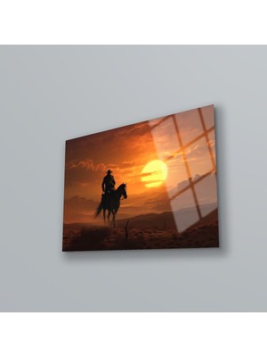 Marsilyan Batı Gün Batımı Modern Cam Tablo , Temperli Cam Üzeri Baskı , Asılmaya Hazır , Soyut Duvar Dekoru