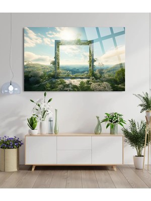 Marsilyan Orman Manzarası Canlı Renkli Cam Tablo, Ev ve Ofis Hediyesi Yüksek Çözünürlüklü 4mm Lüks Tablo