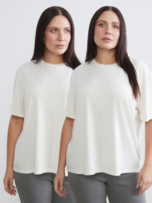 Soulife Büyük Beden Bisiklet Yaka Kadın Tişört 2'li