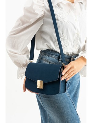 Çanta Trend *** Süet Lacivert Kadın El ve Omuz Çantası