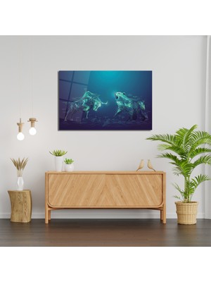 Mavi Boğa Kutup Ayısı Soyut Cam Tablo