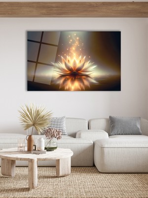 Soyut Gold Lotus Çiçeği Cam Tablo, Modern Ev Ofis Salon Duvar Dekoru, Hediyelik Büyük Tablo Dekor