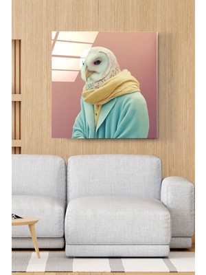 Baykuş Portre Cam Tablo, Dekoratif Cam Tablo