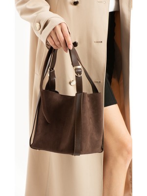 Çanta Trend *** Süet Acı Kahve Kadın El ve Omuz Çantası