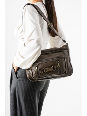 Çanta Trend Yıkama Deri Çapraz Askılı Omuz Çantası Poliüretan Deri Vizon MODEL:(571-14-16F)