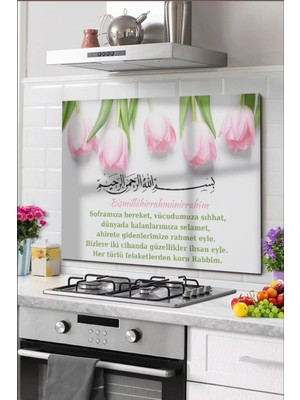 Cam Ocak Arkası Koruyucu Tezgah Ankastre Arkası Koruyucu 60X52 cm | Sofra Duası