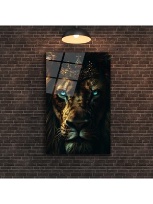 Marsilyan Mavi Gözlü Aslan Kral Cam Tablo