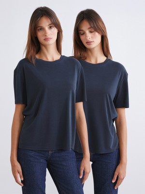 Soulife Bisiklet Yaka Modal Karışımlı Kadın Tişört 2'li