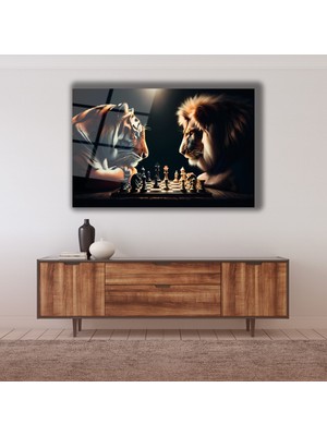 Aslan ve Kaplanın Satrançı Cam Tablo