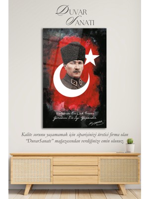 Marsilyan Atatürk Portresi Vatanını En Çok Seven Görevini En Iyi Yapandır Cam Tablo Duvar Dekoru, Hediyelik