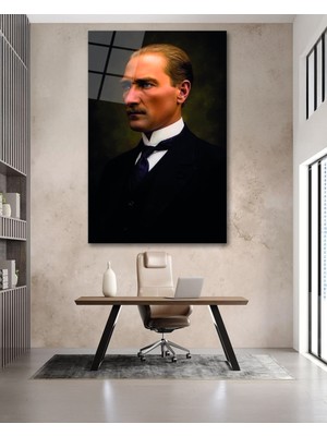 Atatürk Yan Portre Cam Tablo