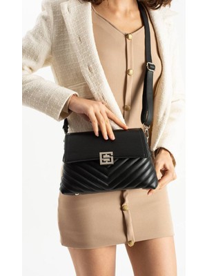 Çanta Trend *** Kadın Siyah Çift Askılı El ve Omuz Çantası