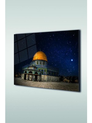 Marsilyan Yıldızlı Gecede Mescid-I Aksa Yatay Islami Cam Tablo