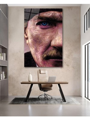 Atatürk Yarım Yüz Portresi Cam Tablo